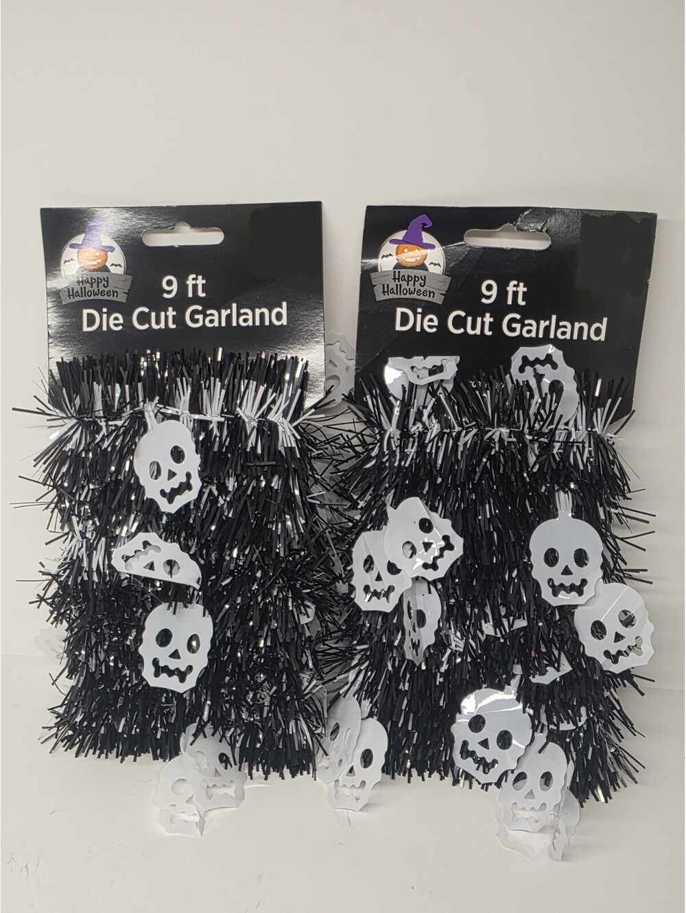 Happy Halloween Garland - Skulls 💀 White/Black - 9 Feet Die Cut Garland - 2 Pcs